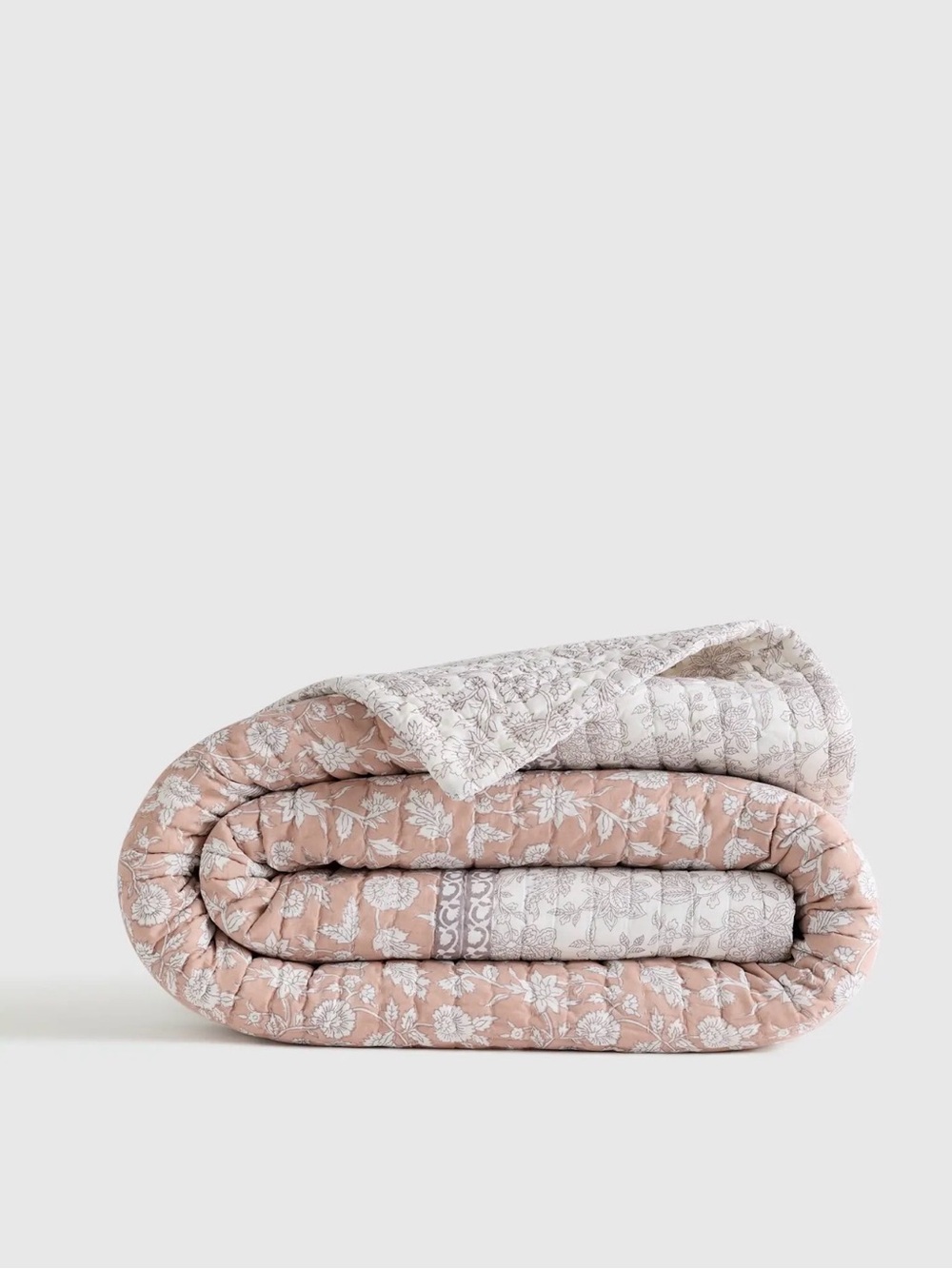 Quince 100% Organic Cotton Block Print Quilt in Rose Full/Queen 1318